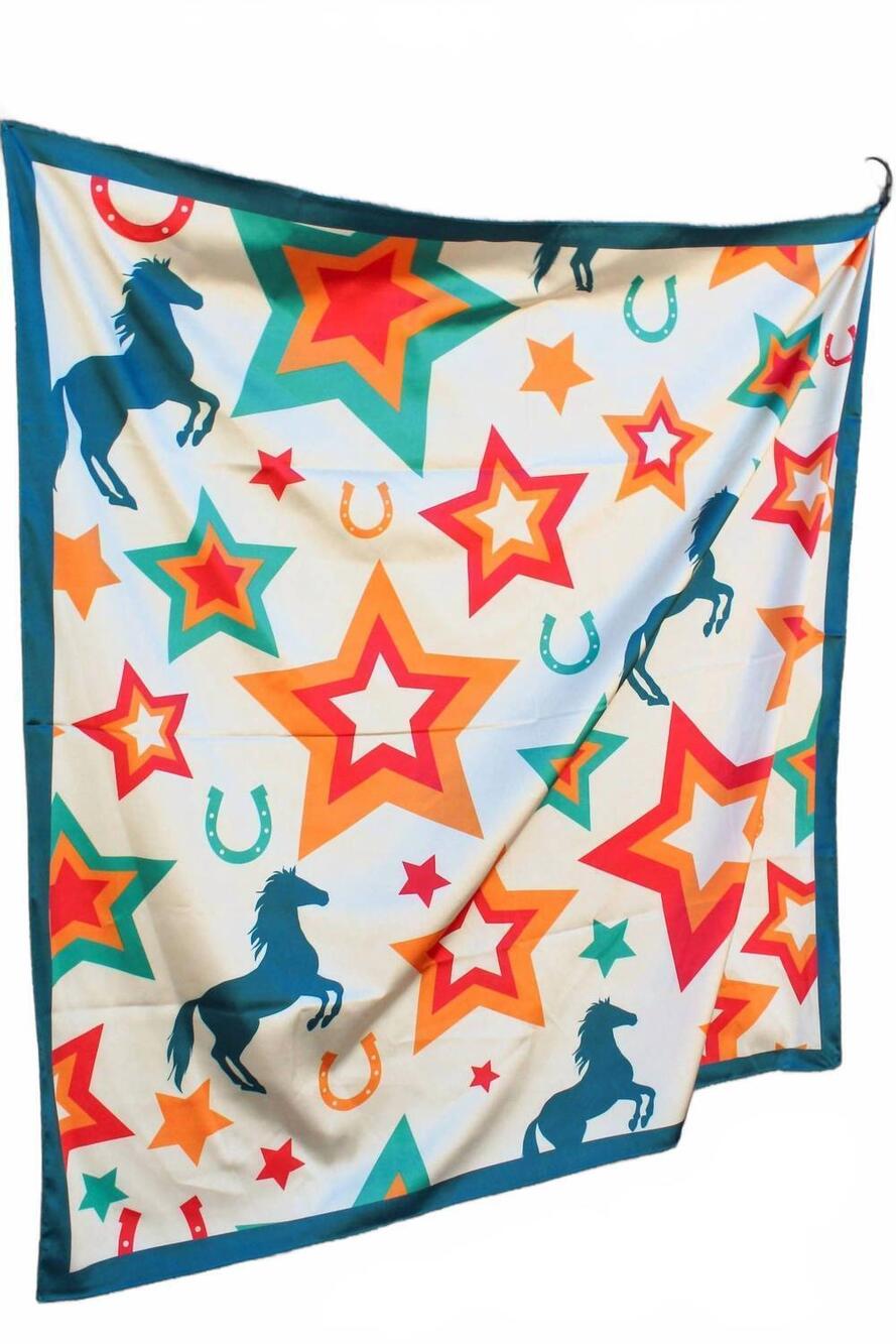 NEW ROWDY CROWD women's buck off horse & star wild rag scarf in multicolor